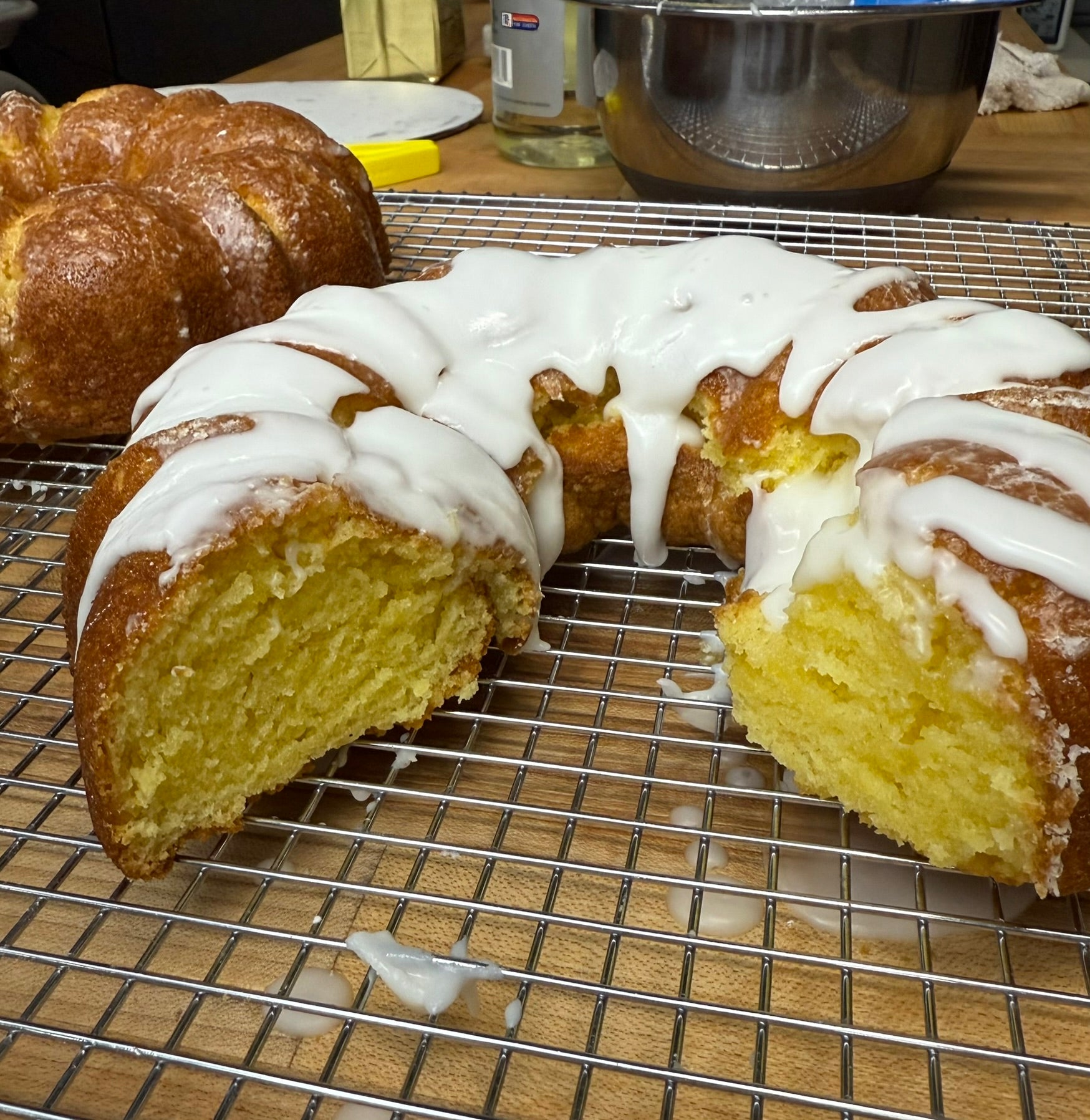 lemon pound cake on rack